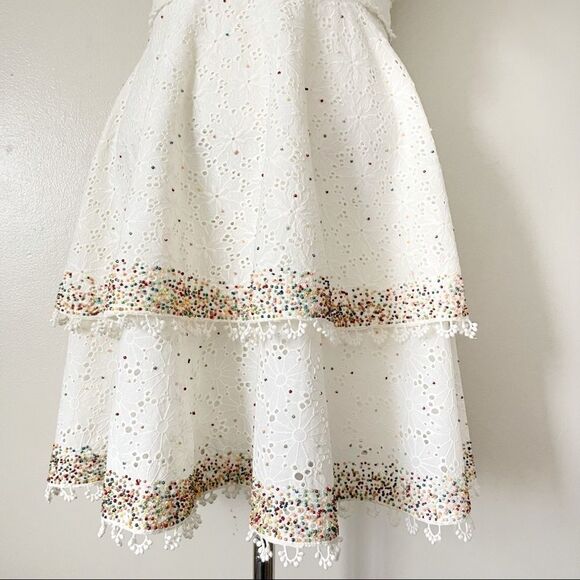 Farm Rio White Eyelet Beaded Ruffle Mini Dress NWOT XS - Picture 4 of 11